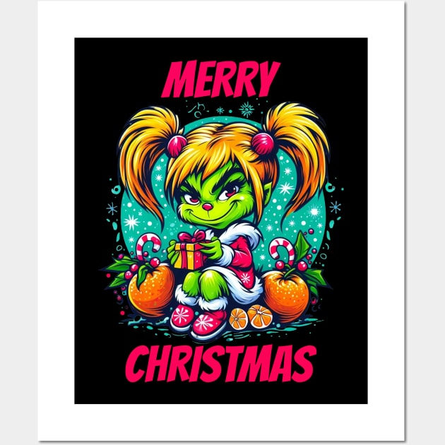 Grinch Christmas Girl Wall Art by BukovskyART